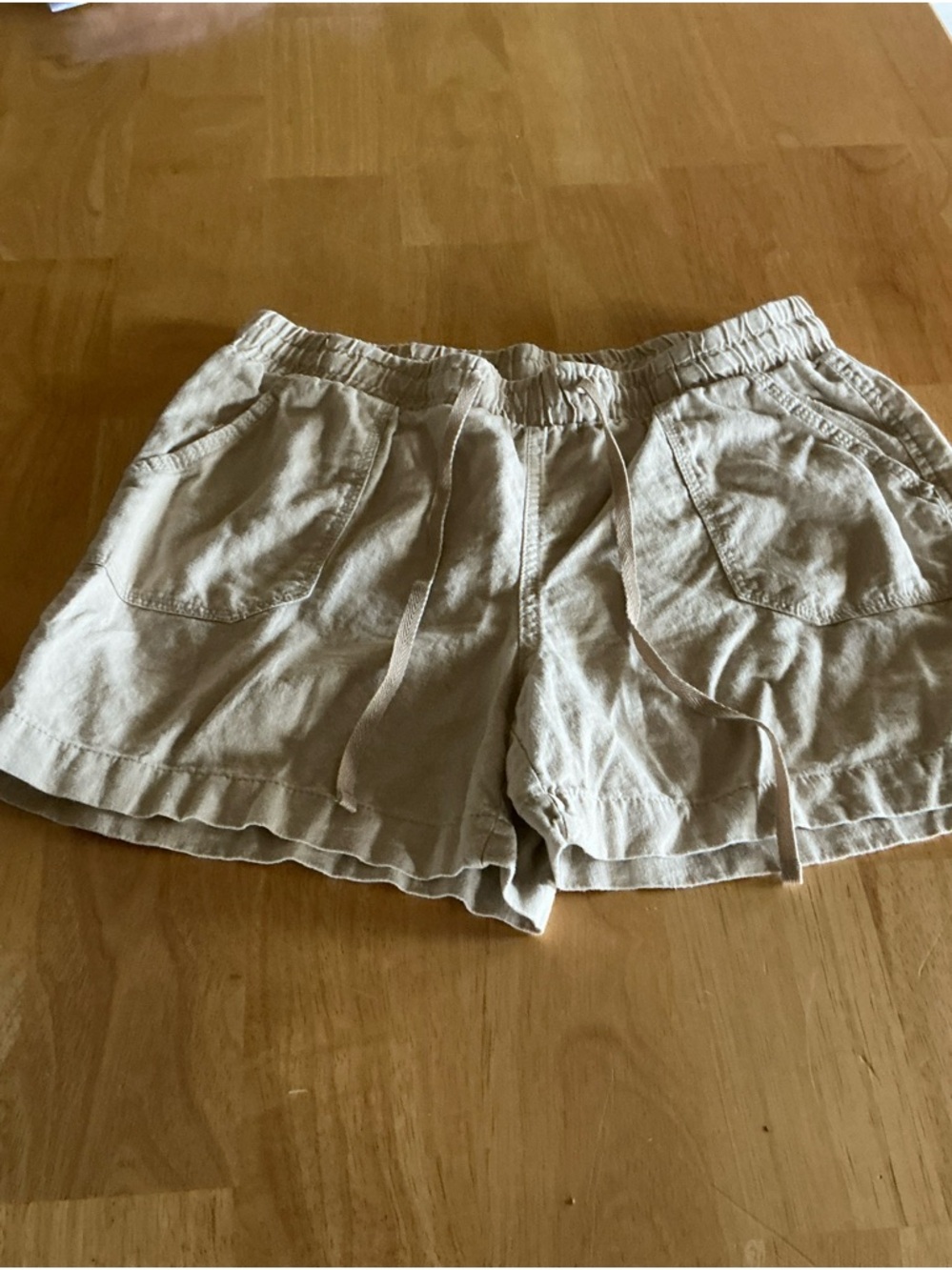 Cato Beige Drawstring Linen-Blend Athletic Shorts
